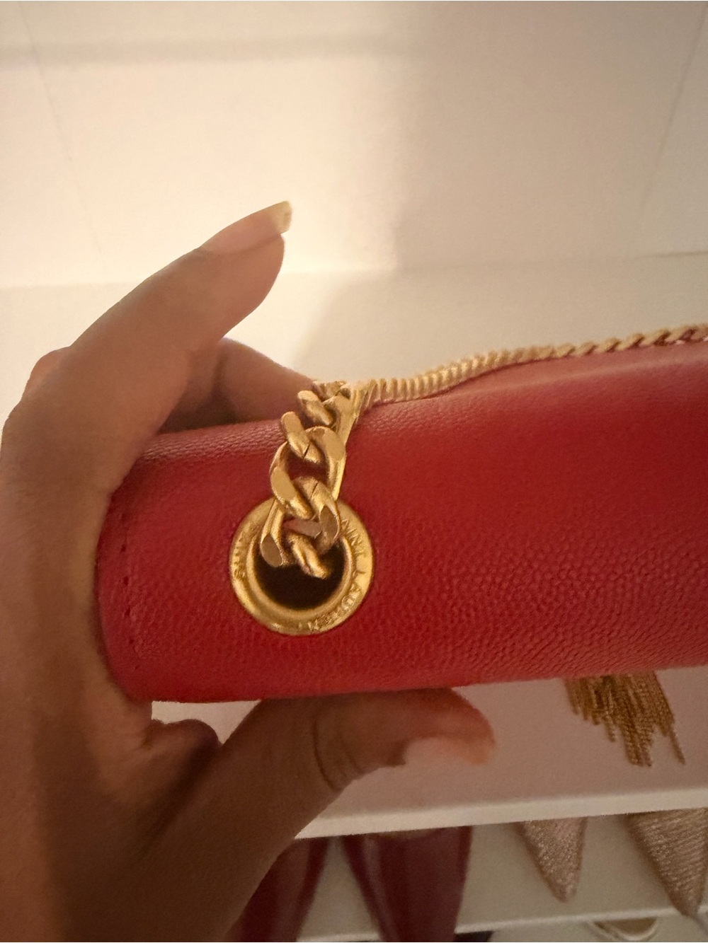 Saint Laurent Red Leather Tassel Chain Shoulder Bag with Gold Hardware - Picture 2 of 7